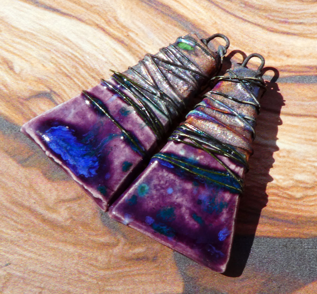 Ceramic Wire Wrapped Wedge Charms -La Fiesta