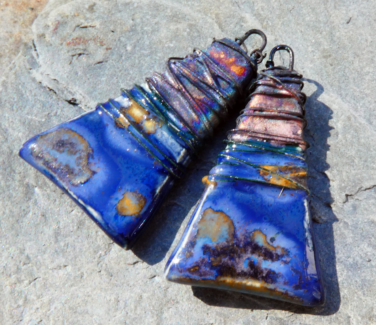 Ceramic Wire Wrapped Wedge Charms -Outer Galaxy