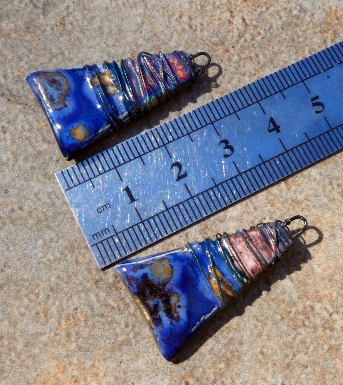 Ceramic Wire Wrapped Wedge Charms -Outer Galaxy