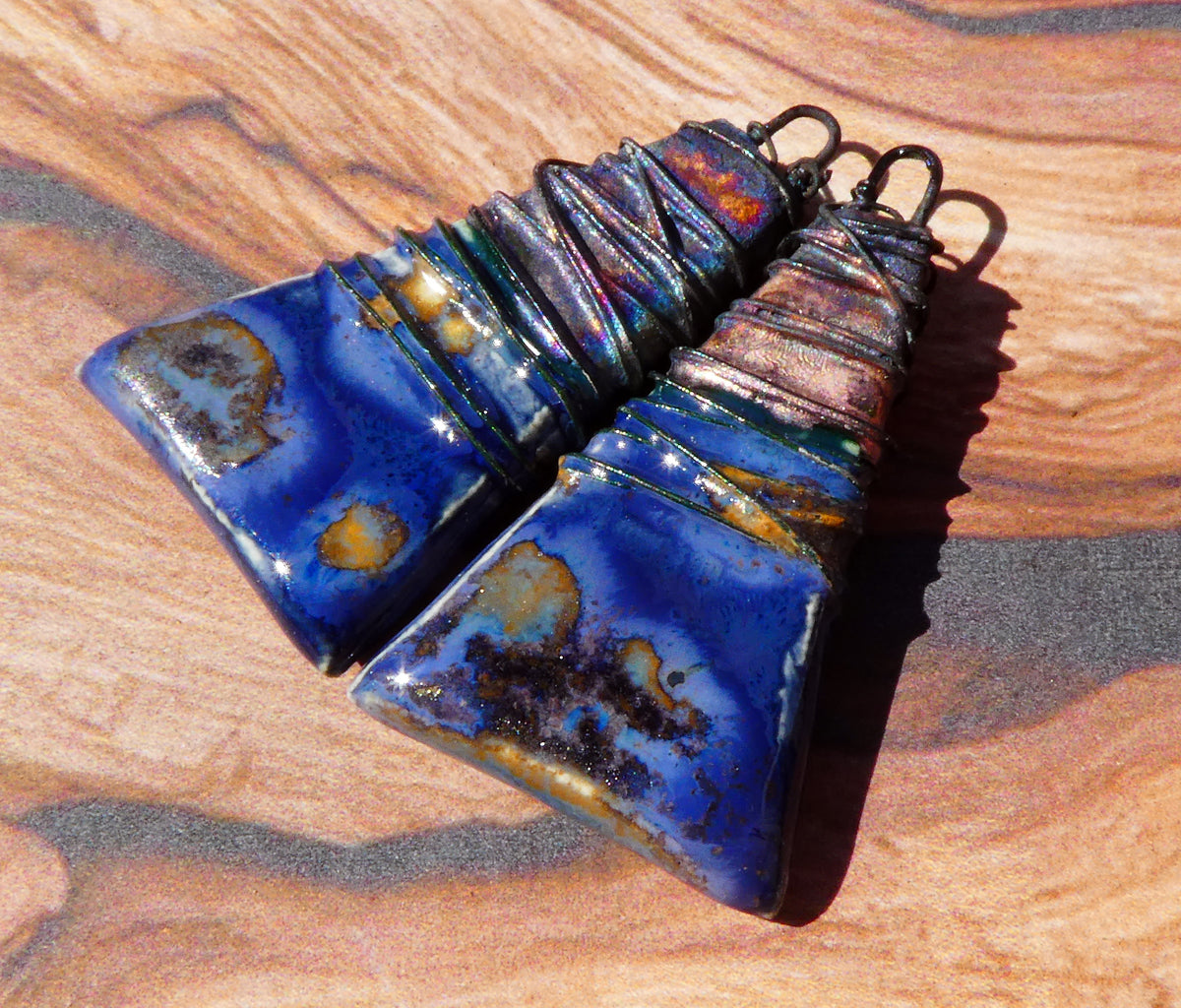 Ceramic Wire Wrapped Wedge Charms -Outer Galaxy