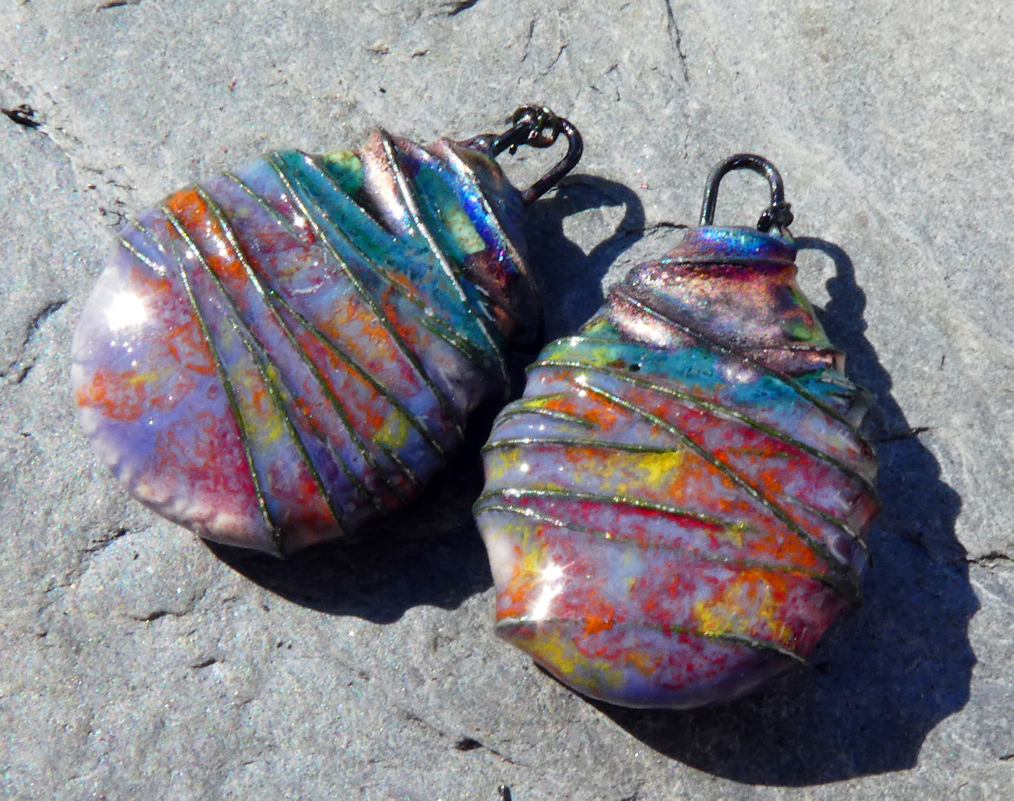 Ceramic Wire Wrapped Teardrop Charms -Floral Fantasy
