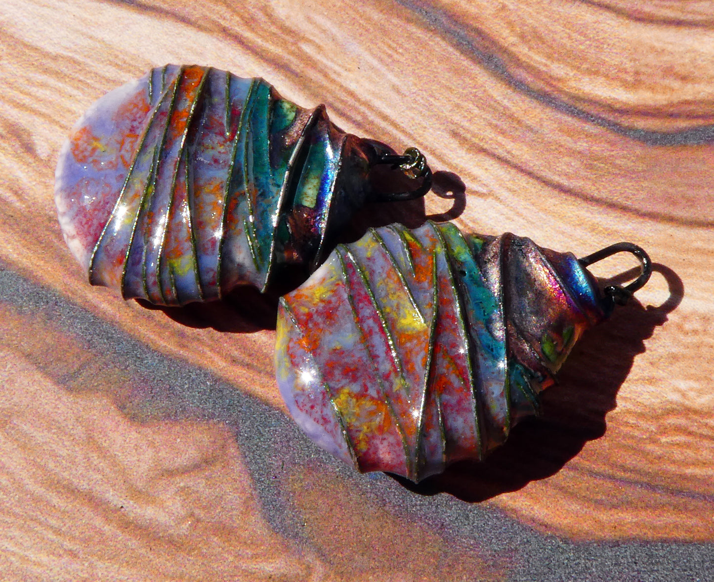 Ceramic Wire Wrapped Teardrop Charms -Floral Fantasy