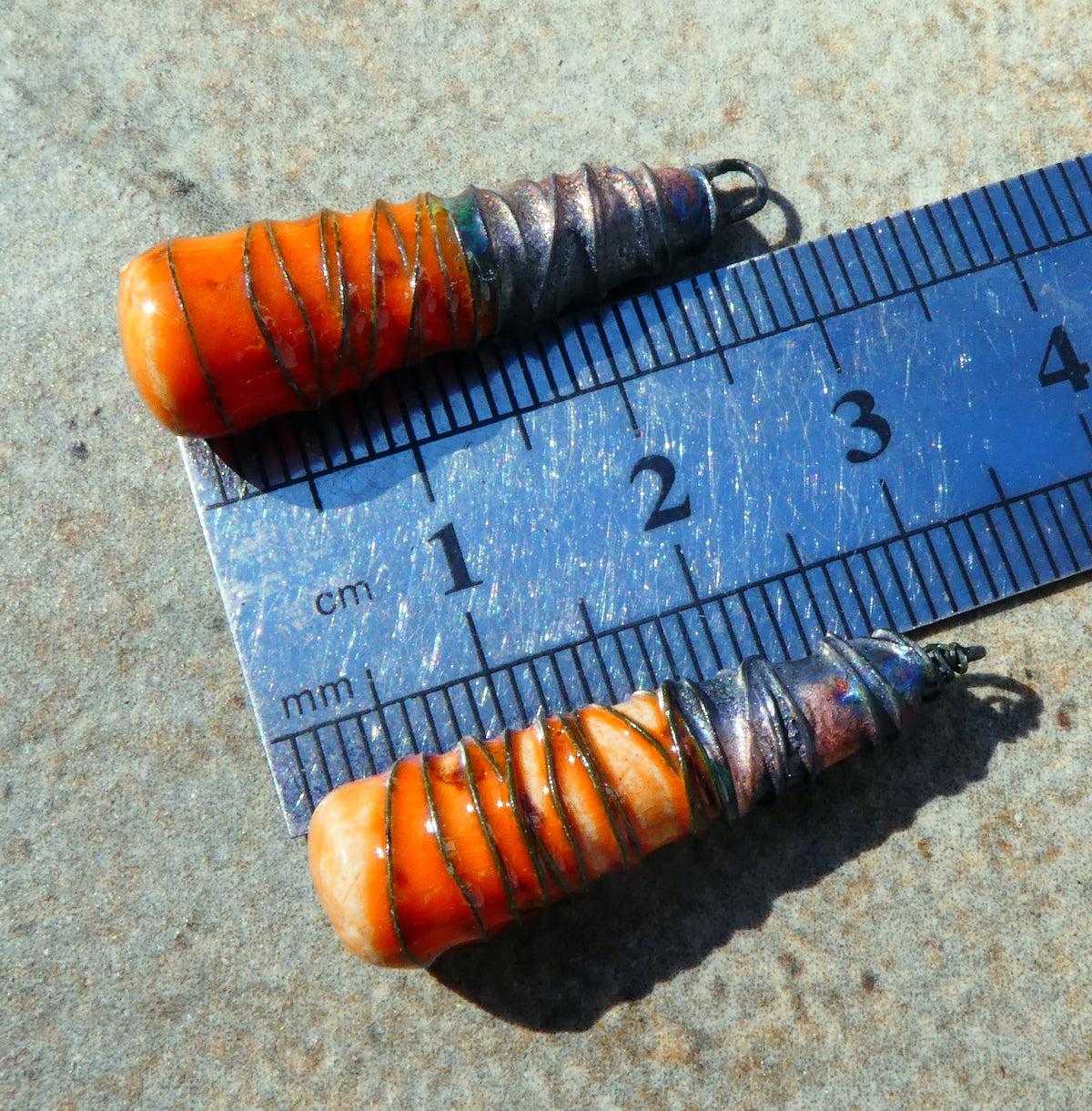 Ceramic Wire Wrapped Baton Charms -Wildfire