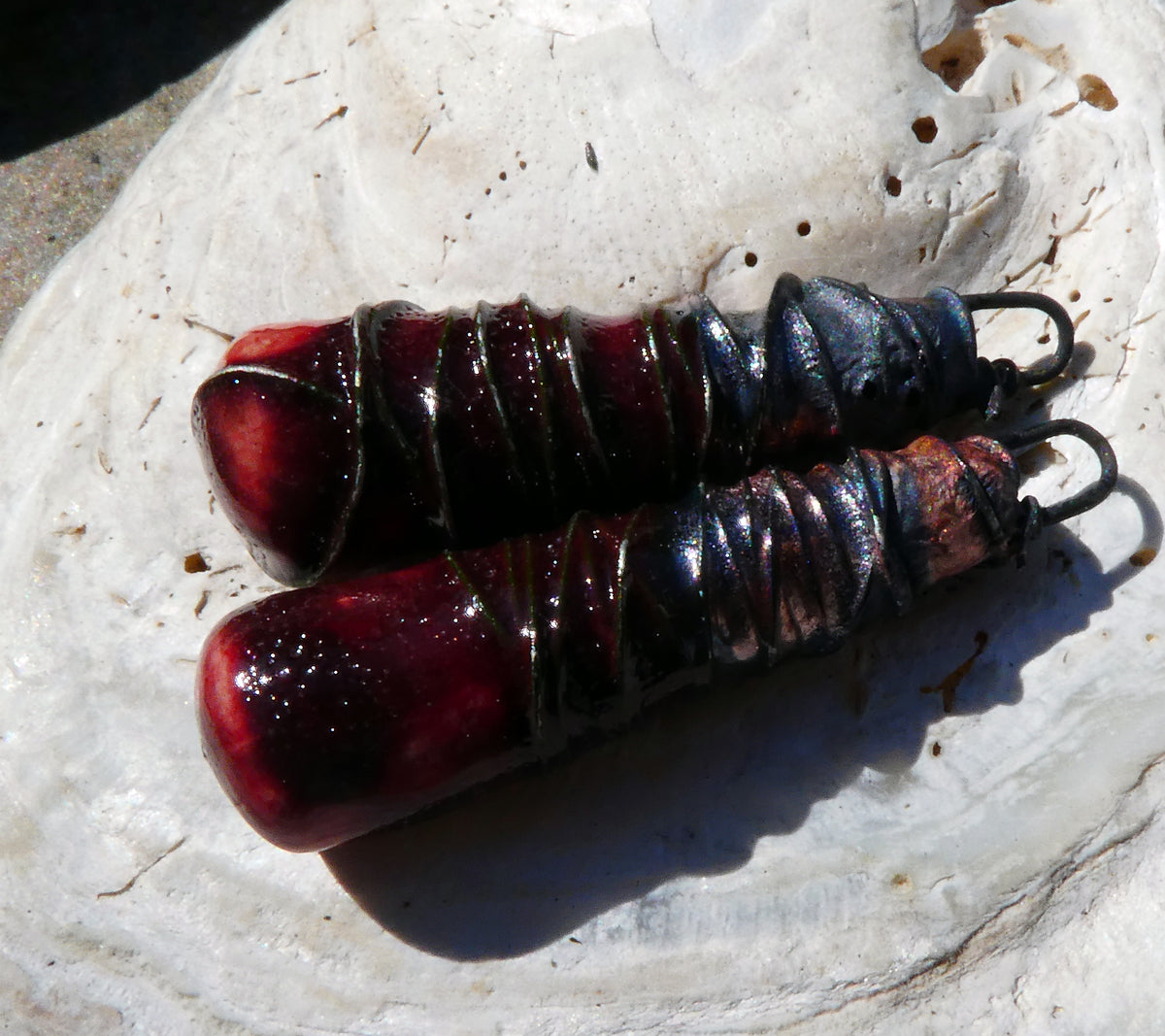 Ceramic Wire Wrapped Baton Charms -Somerset Scarlet