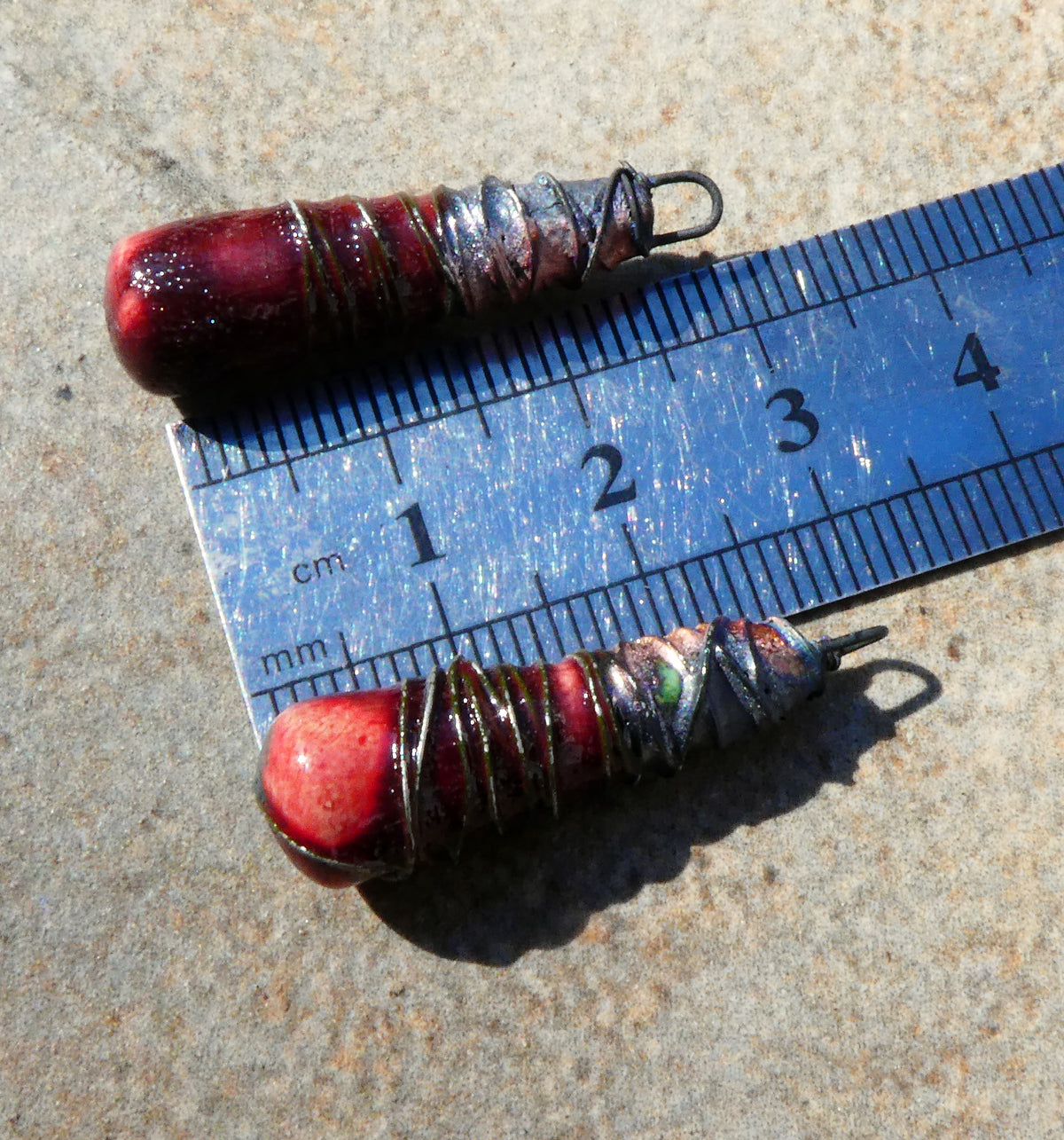 Ceramic Wire Wrapped Baton Charms -Somerset Scarlet