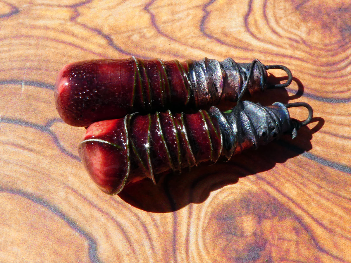 Ceramic Wire Wrapped Baton Charms -Somerset Scarlet