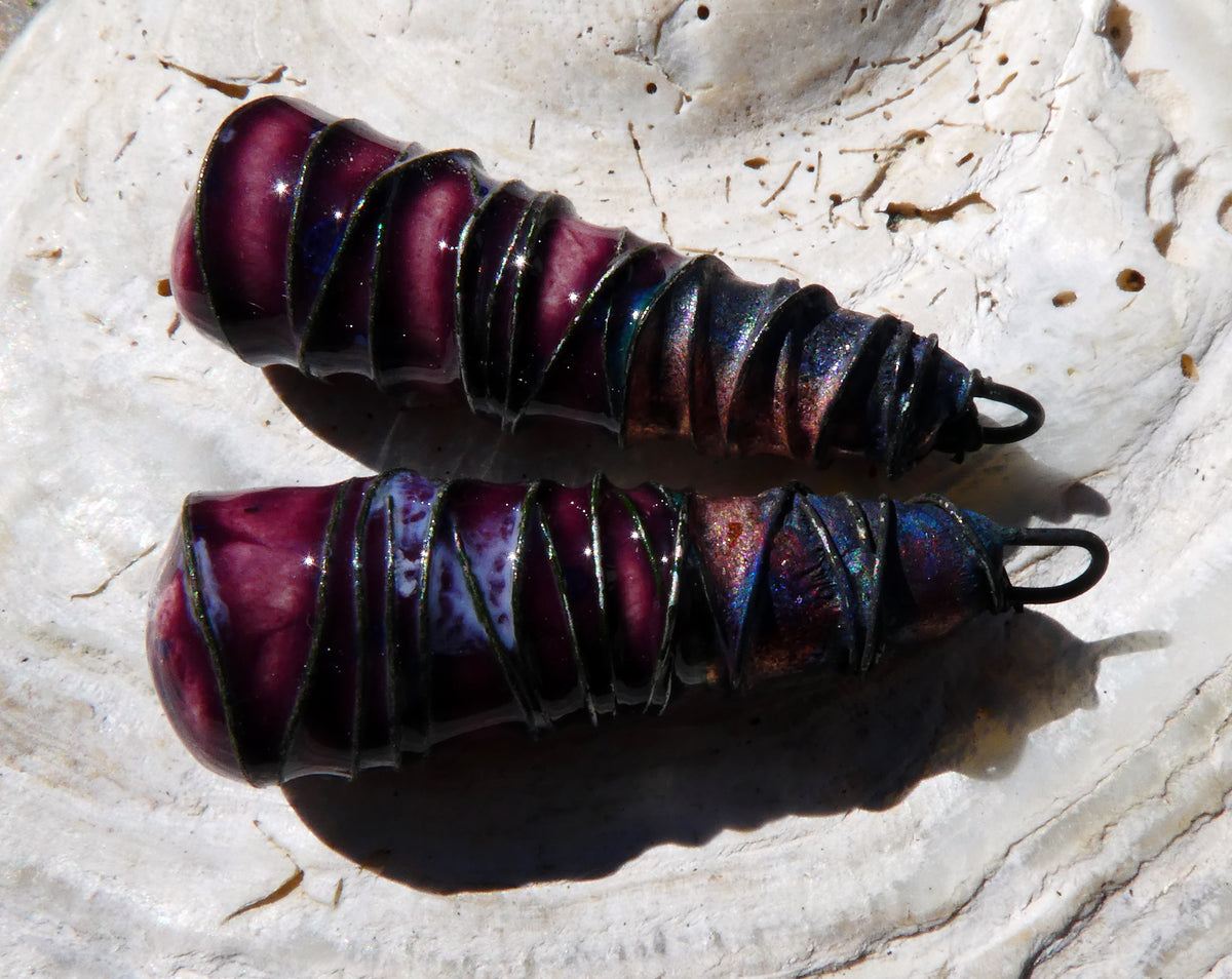 Ceramic Wire Wrapped Baton Charms -Plum Jelly