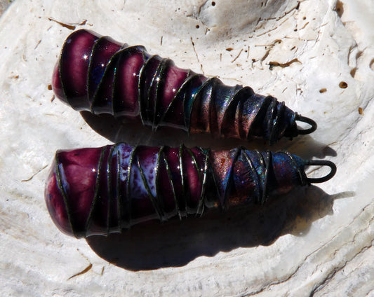 Ceramic Wire Wrapped Baton Charms -Plum Jelly