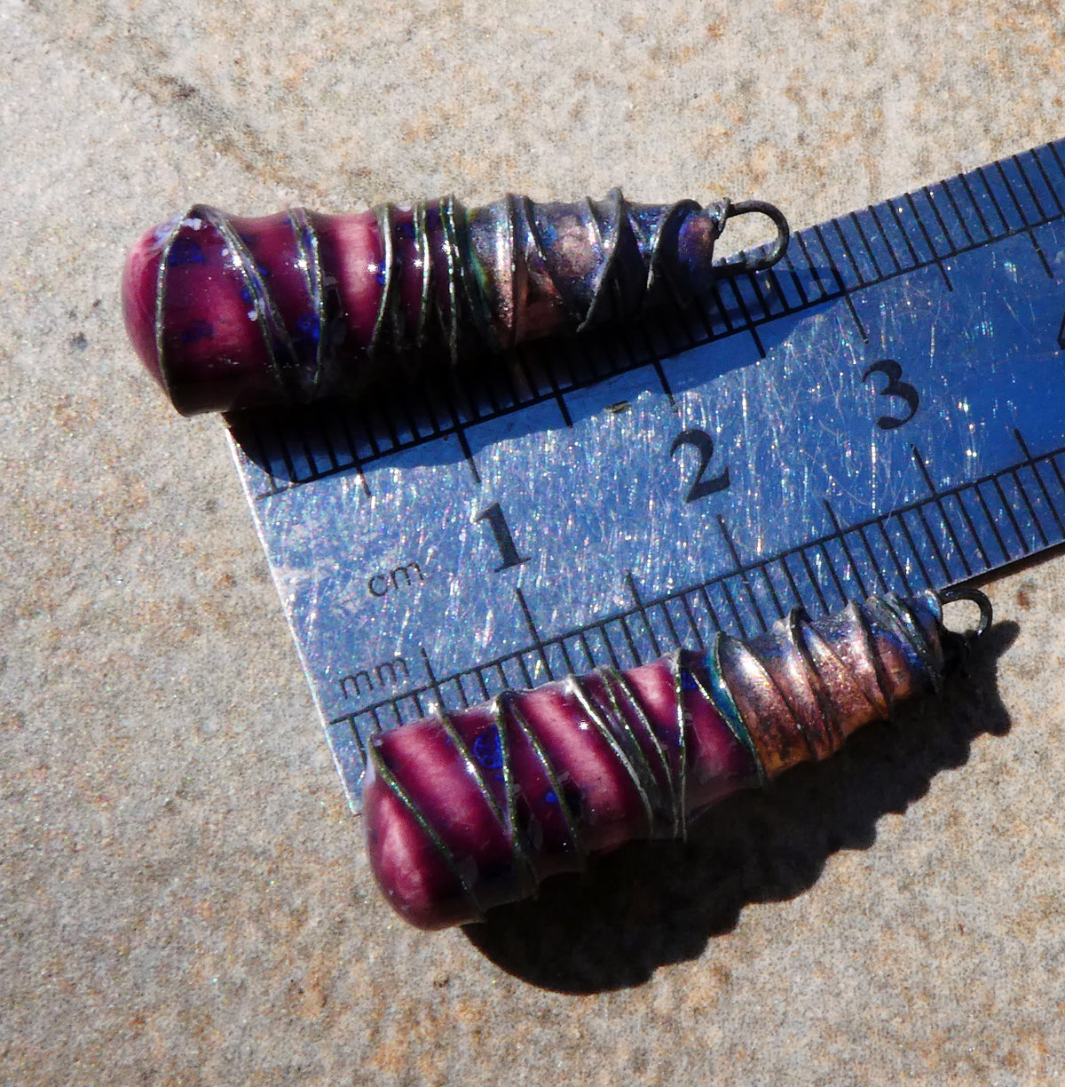 Ceramic Wire Wrapped Baton Charms -Plum Jelly