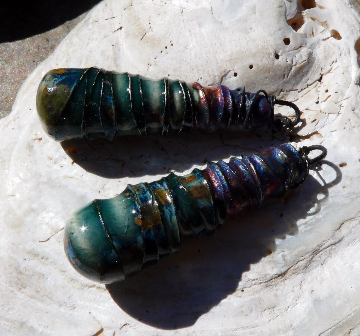 Ceramic Wire Wrapped Baton Charms -Mystic Jade