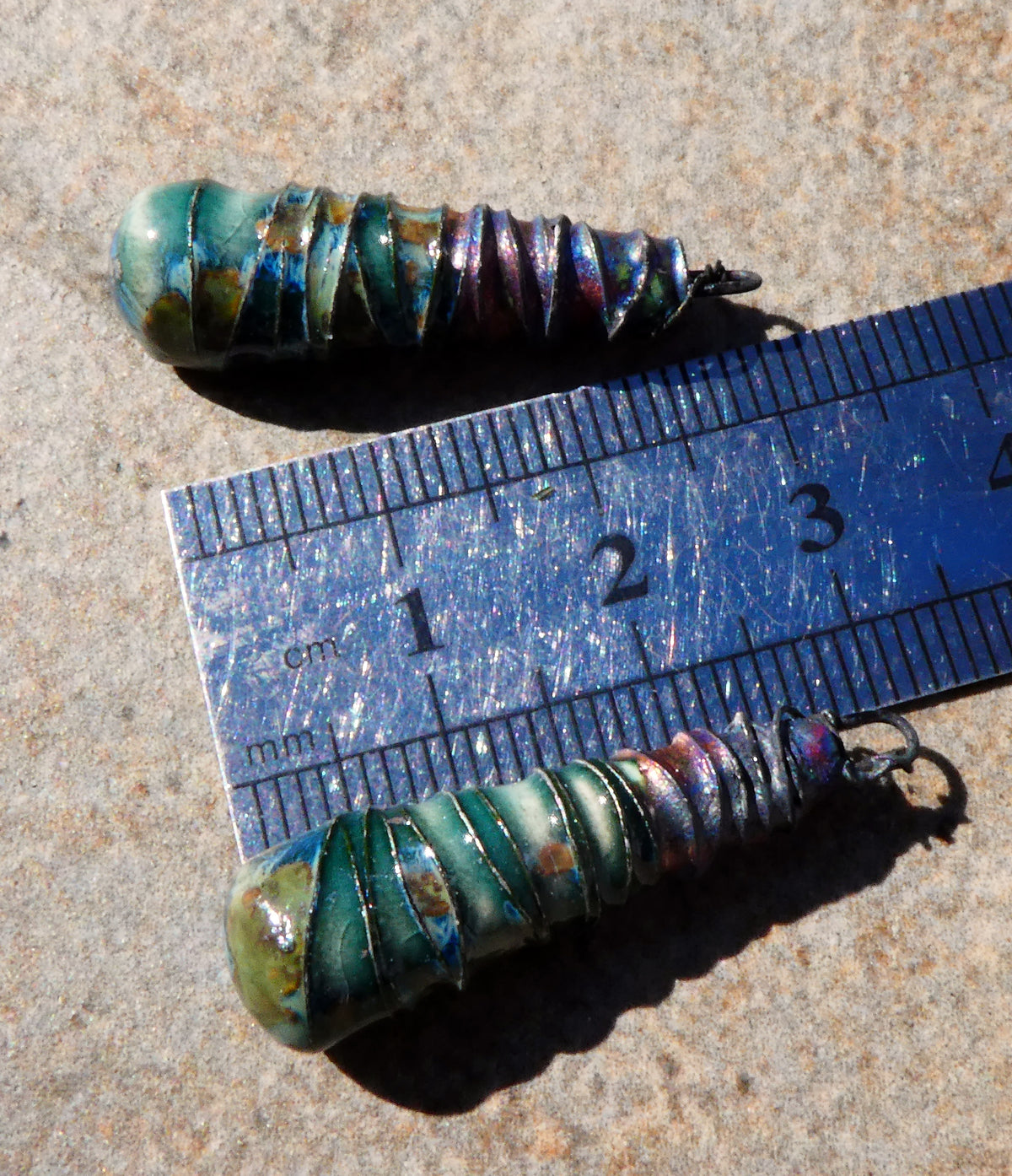 Ceramic Wire Wrapped Baton Charms -Mystic Jade