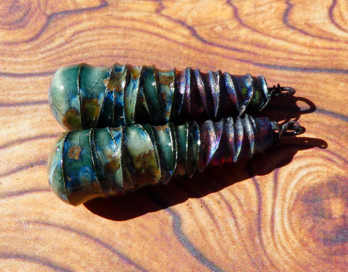 Ceramic Wire Wrapped Baton Charms -Mystic Jade