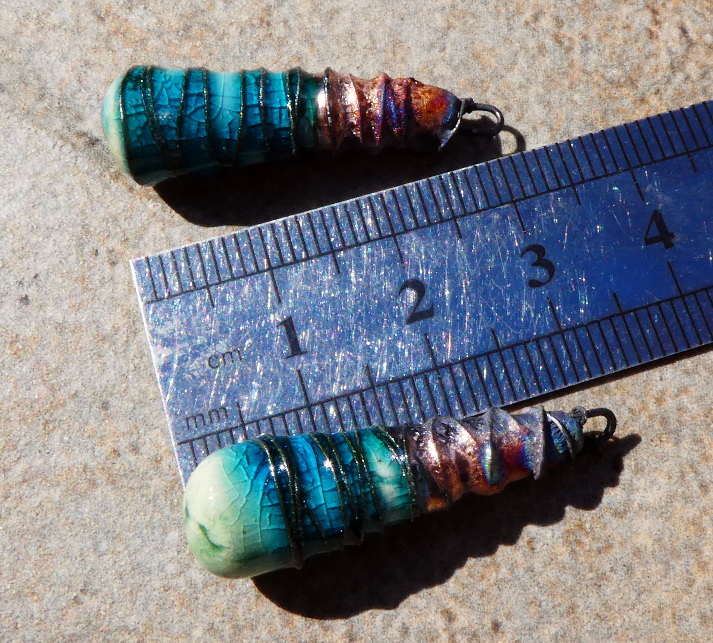 Ceramic Wire Wrapped Baton Charms -Turquoise Crackle