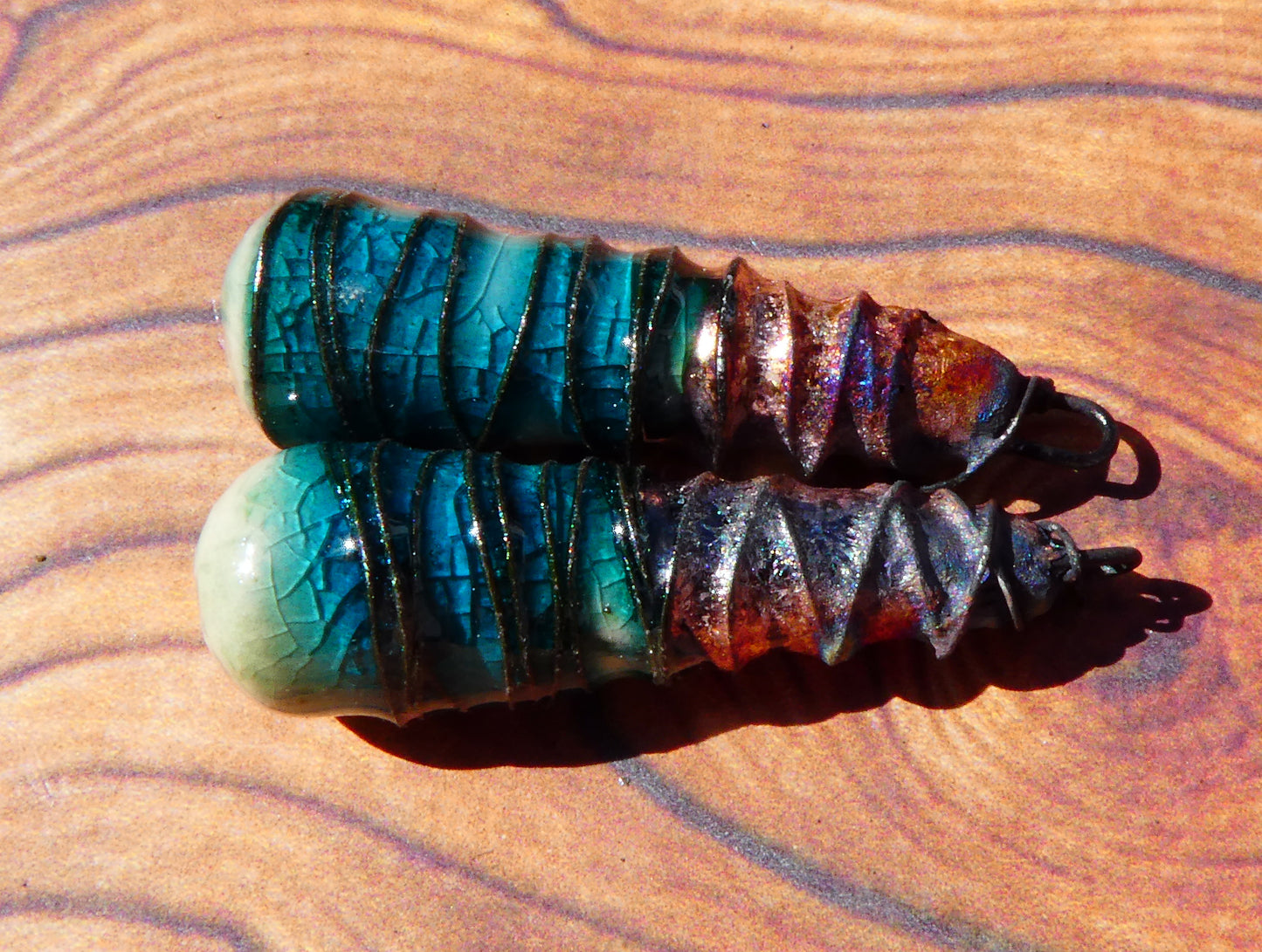Ceramic Wire Wrapped Baton Charms -Turquoise Crackle