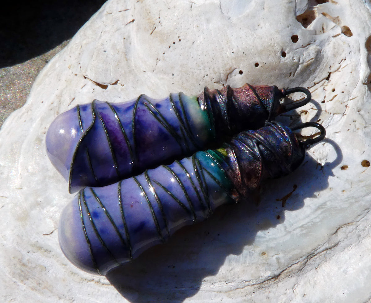 Ceramic Wire Wrapped Baton Charms -Purple Reign