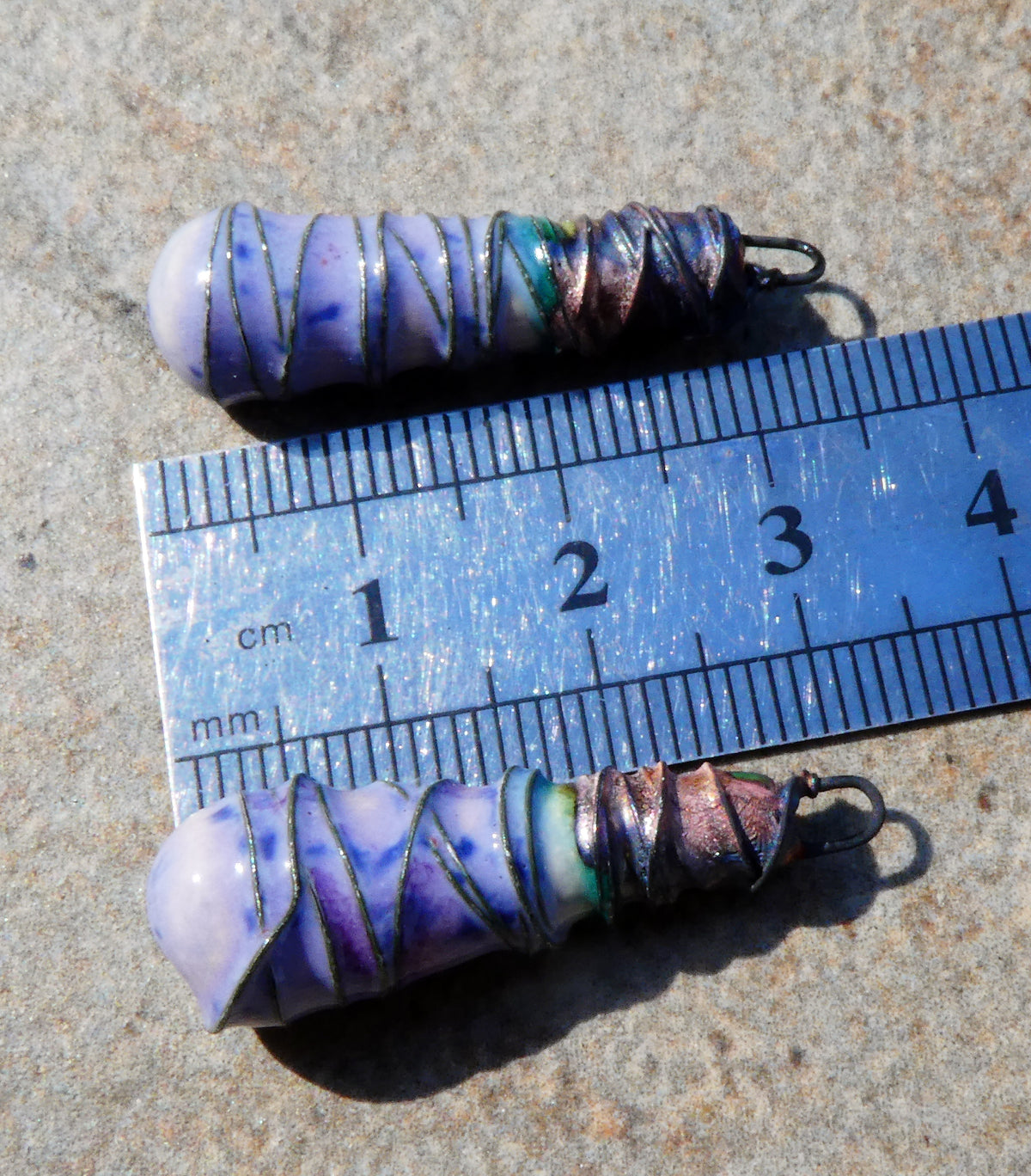 Ceramic Wire Wrapped Baton Charms -Purple Reign