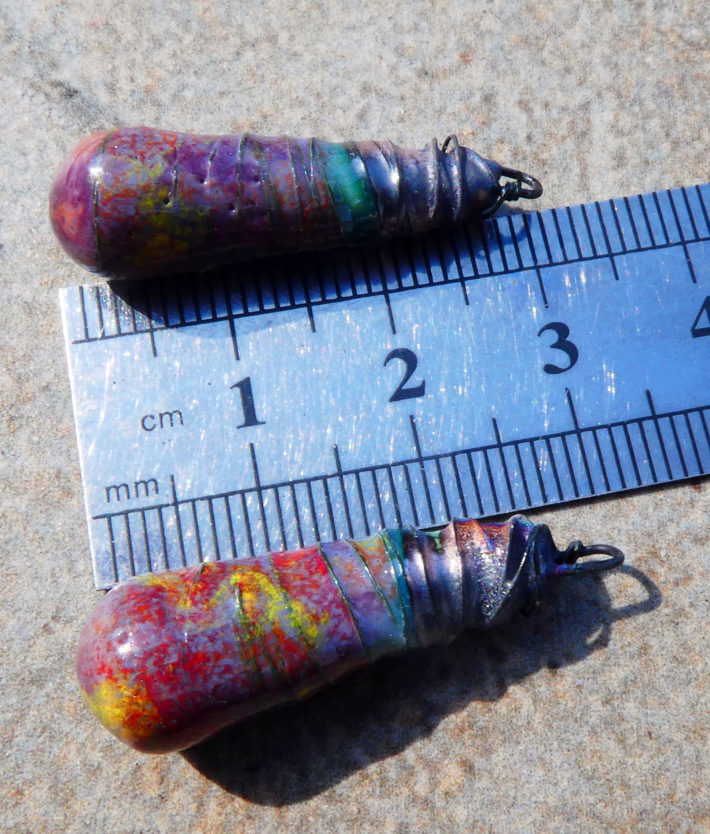 Ceramic Wire Wrapped Baton Charms -Floral Fantasy