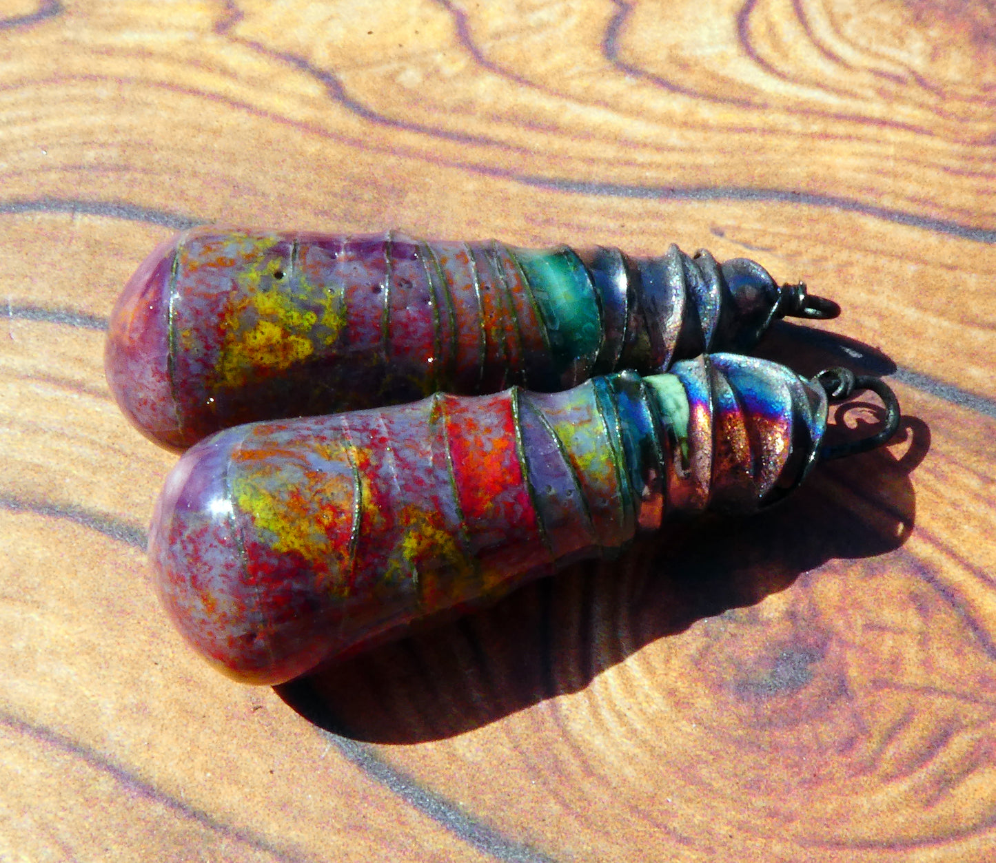 Ceramic Wire Wrapped Baton Charms -Floral Fantasy