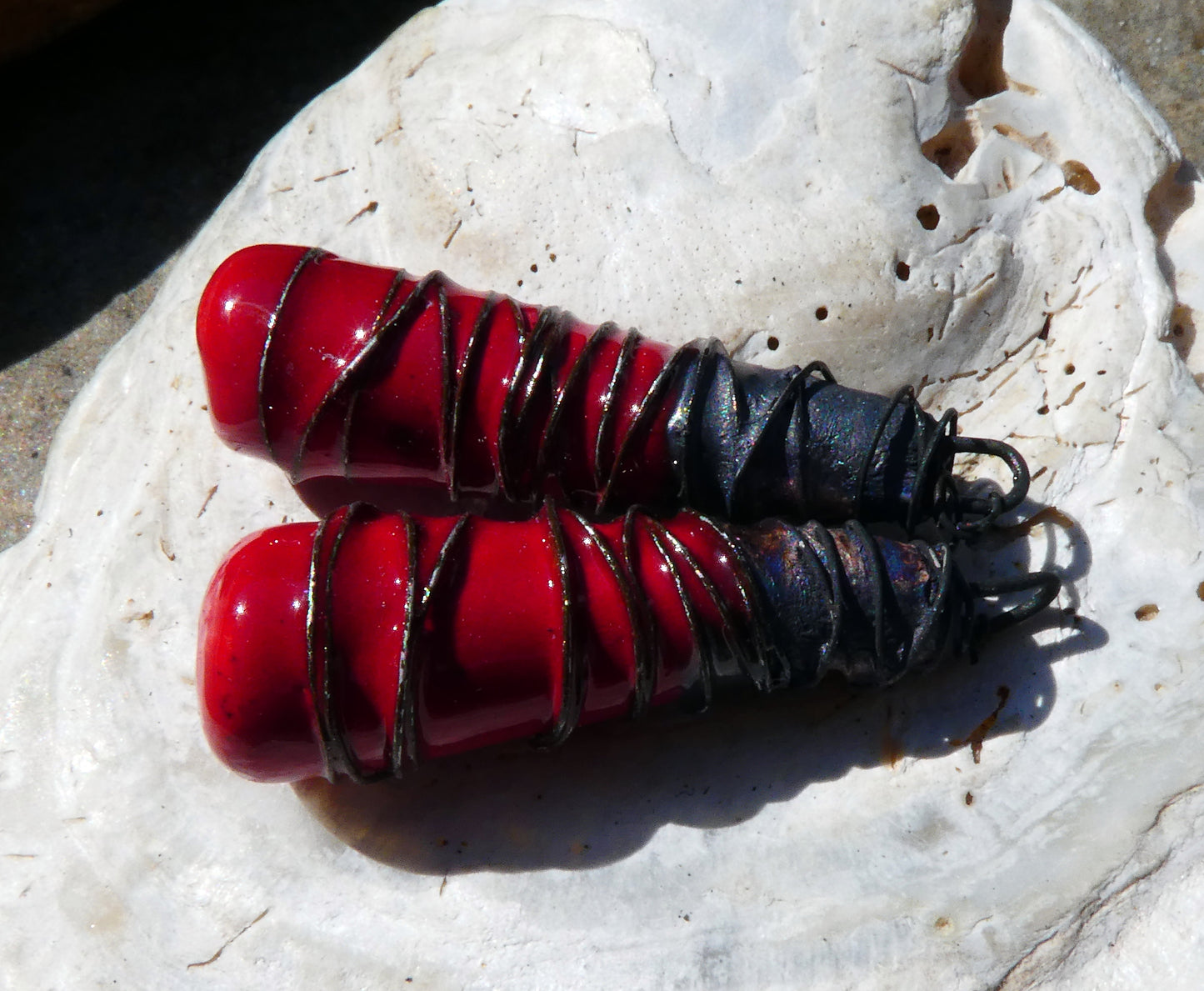 Ceramic Wire Wrapped Baton Charms -Red