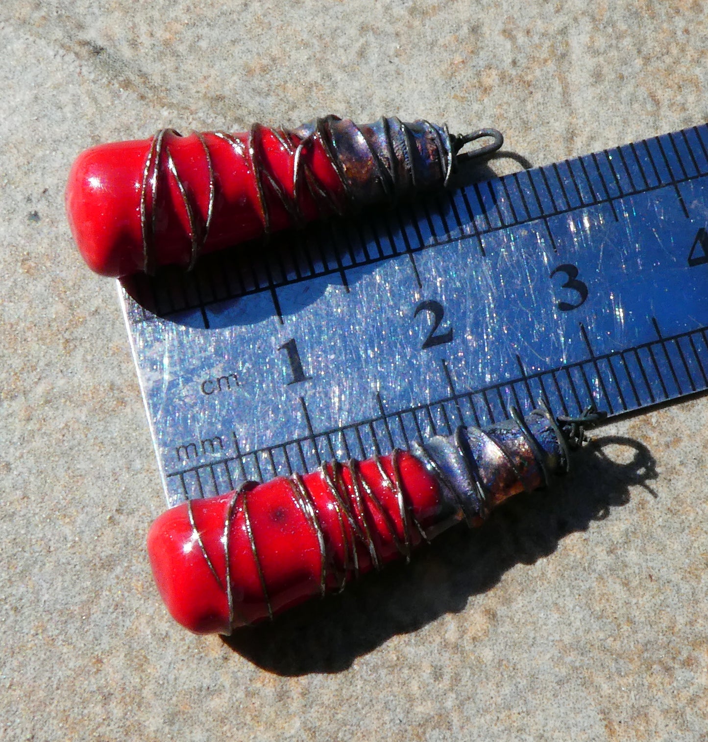 Ceramic Wire Wrapped Baton Charms -Red
