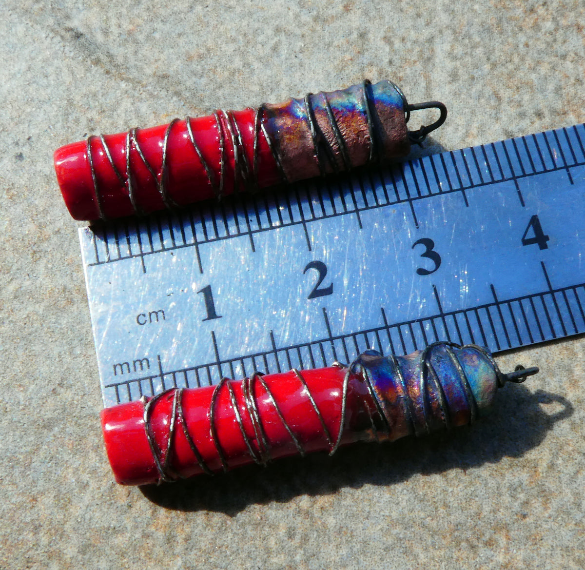 Ceramic Wire Wrapped Stick Charms - Red