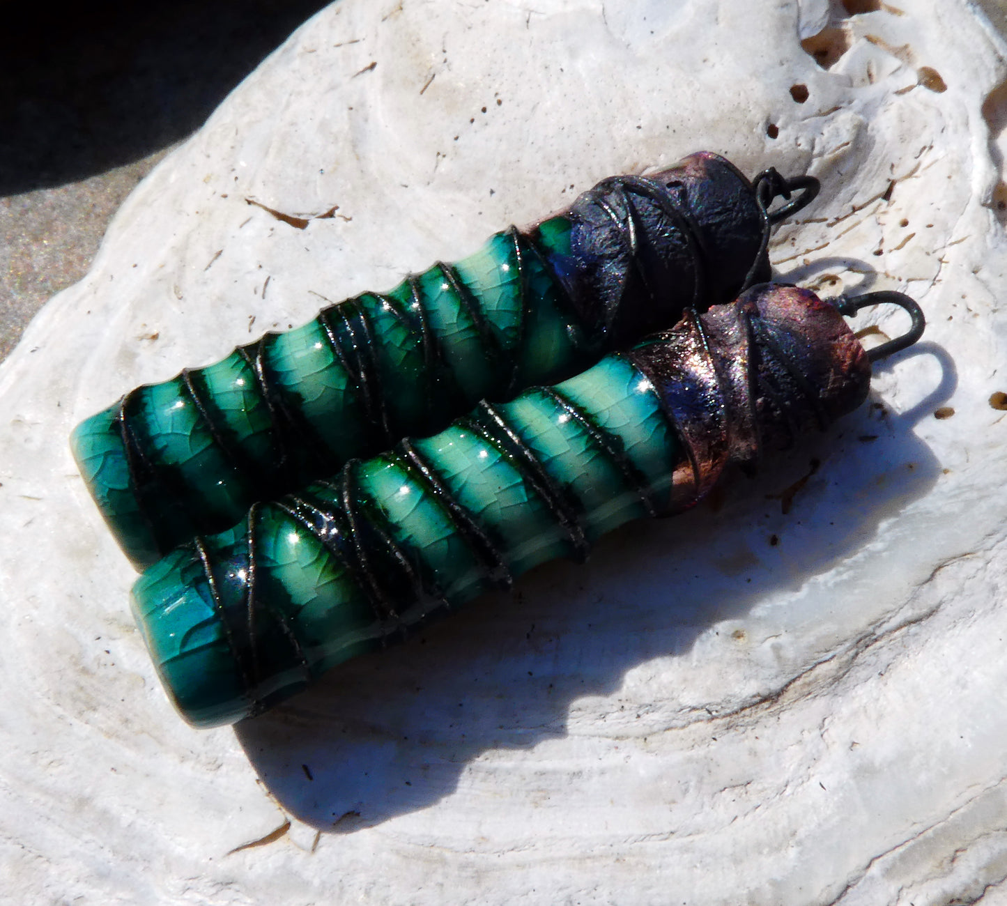 Ceramic Wire Wrapped Stick Charms - Jurassic