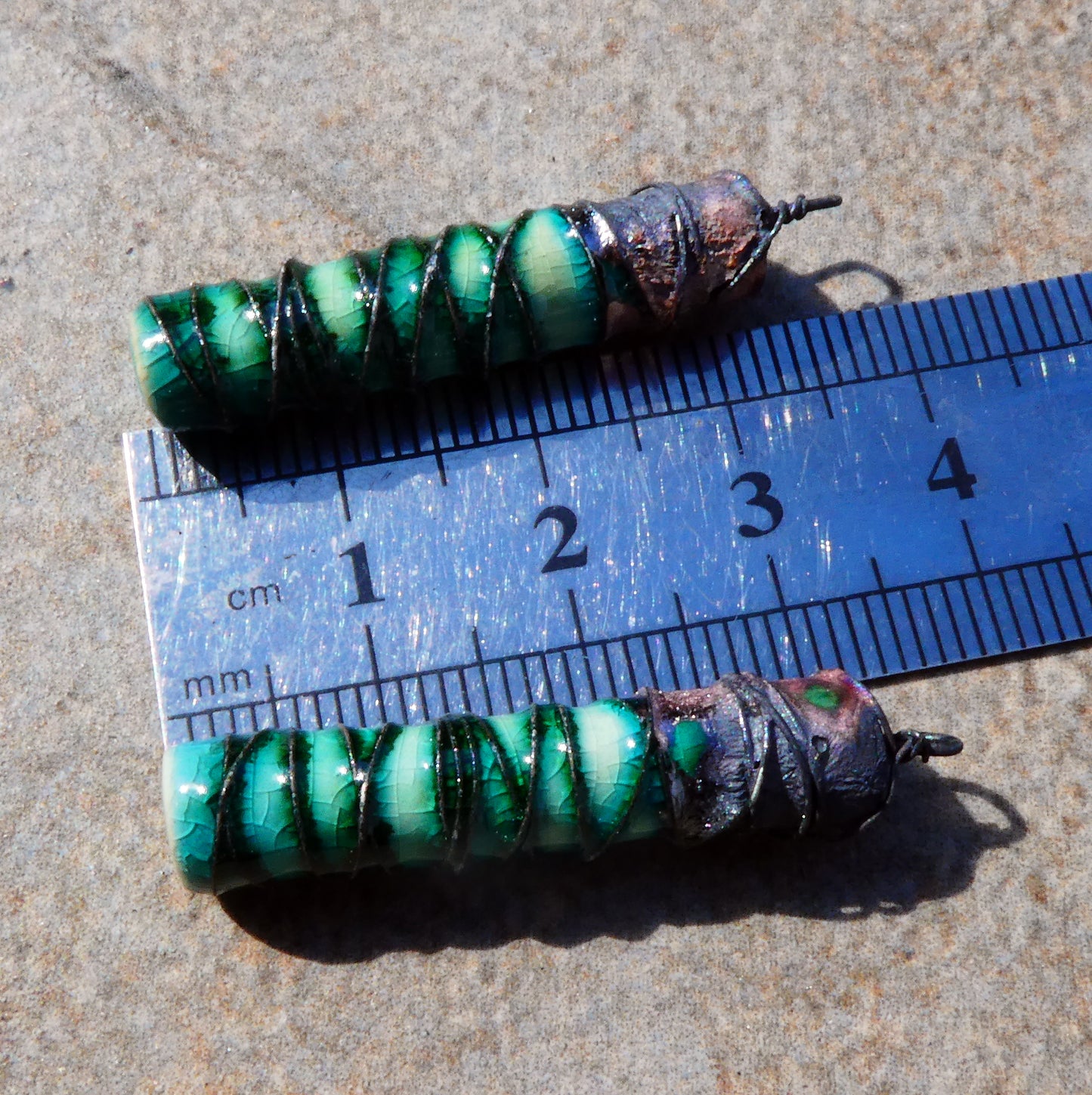 Ceramic Wire Wrapped Stick Charms - Jurassic