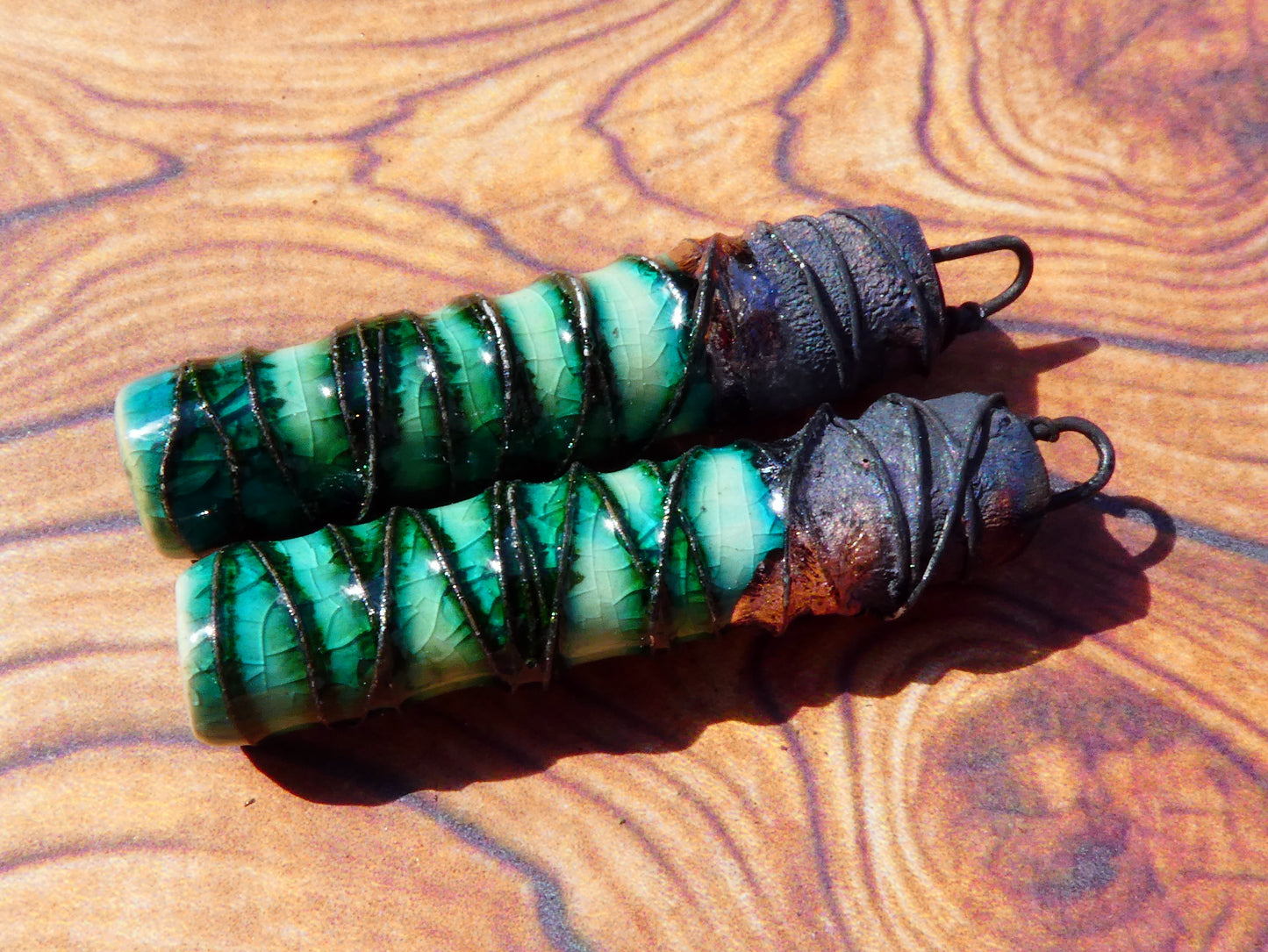 Ceramic Wire Wrapped Stick Charms - Jurassic