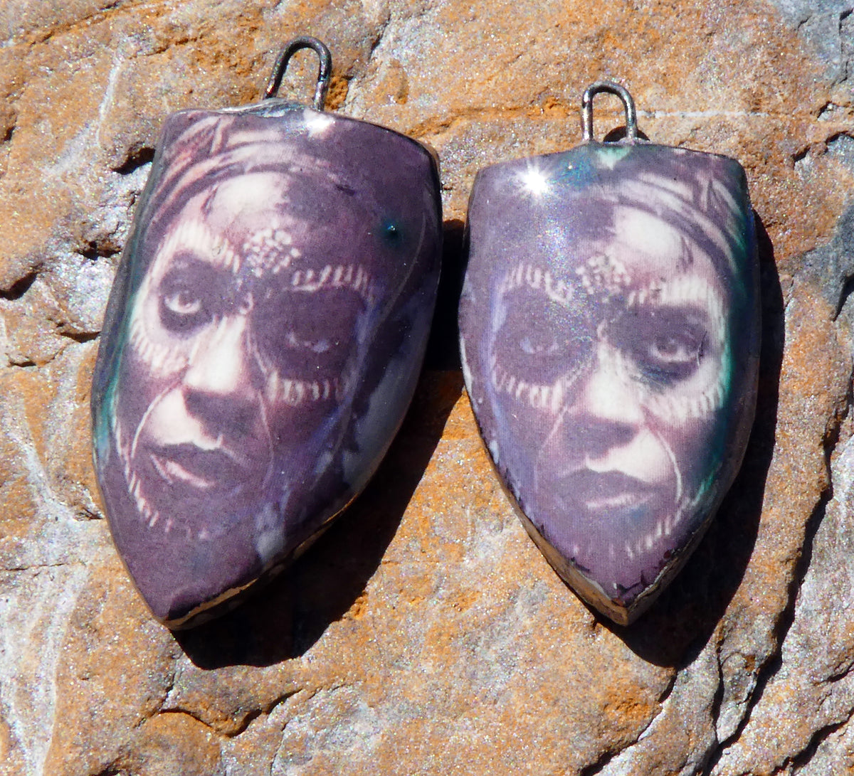 Ceramic Obeah Woman Decal Shield Earring Charms #1