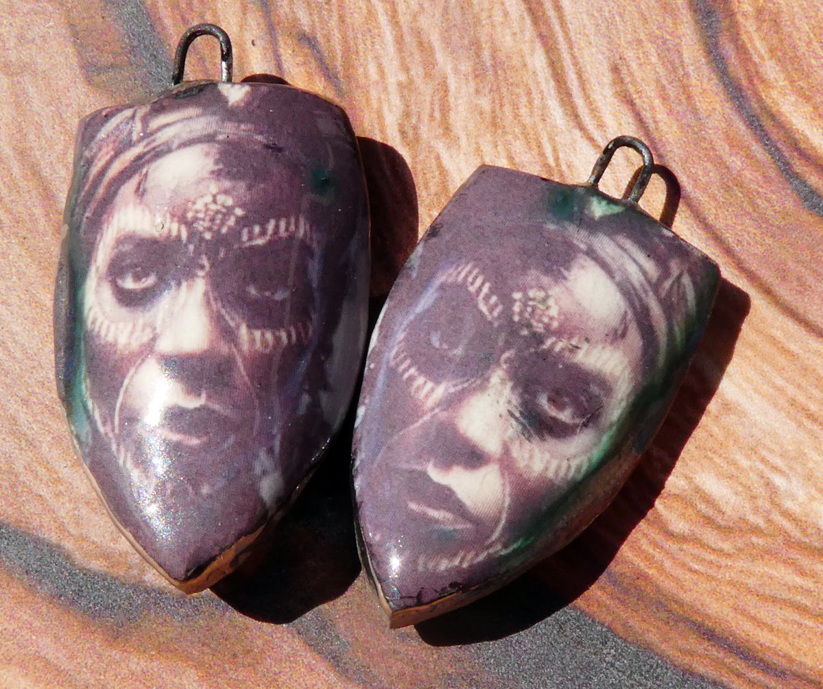 Ceramic Obeah Woman Decal Shield Earring Charms #1