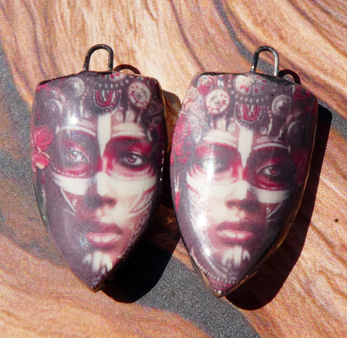Ceramic Obeah Woman Decal Shield Earring Charms #2