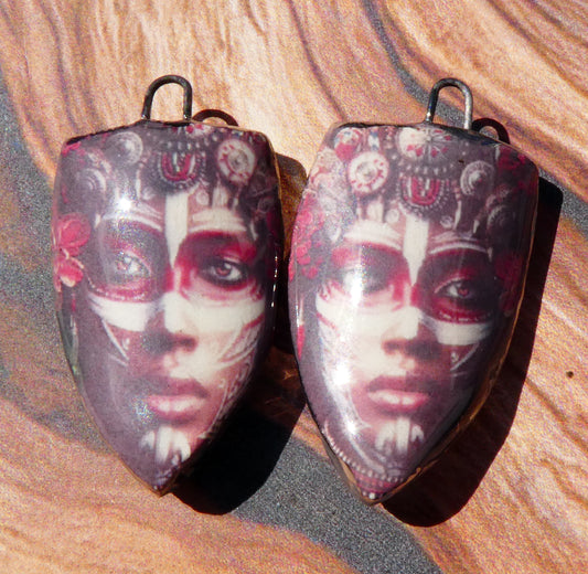 Ceramic Obeah Woman Decal Shield Earring Charms #2