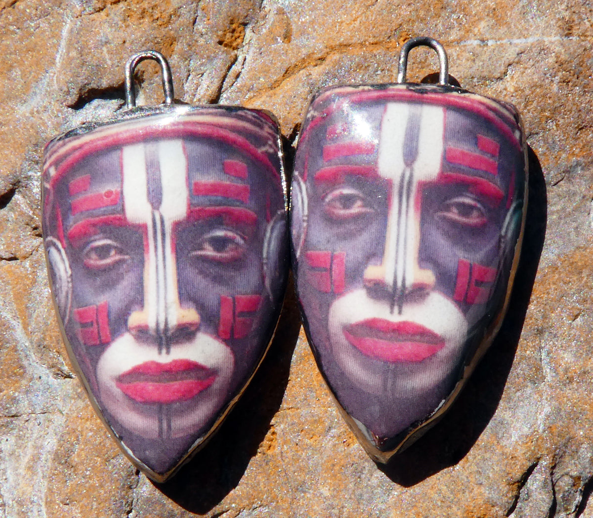 Ceramic Obeah Woman Decal Shield Earring Charms #3