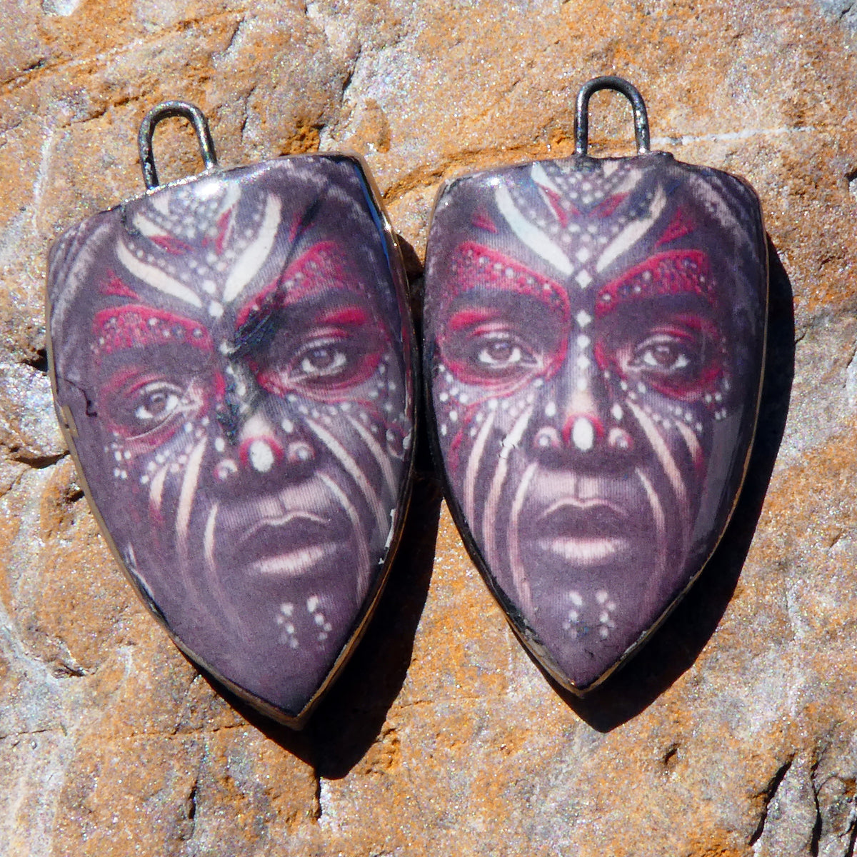 Ceramic Obeah Woman Decal Shield Earring Charms #4
