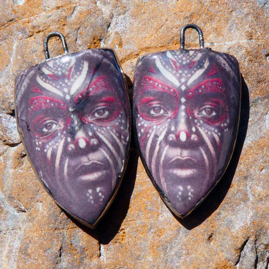 Ceramic Obeah Woman Decal Shield Earring Charms #4