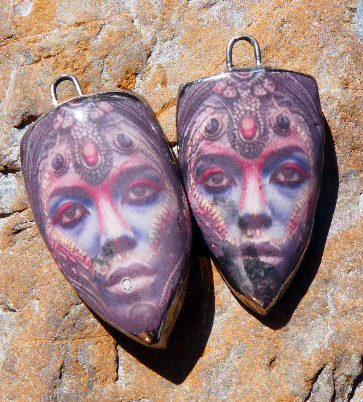 Ceramic Obeah Woman Decal Shield Earring Charms #5