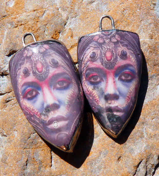 Ceramic Obeah Woman Decal Shield Earring Charms #5