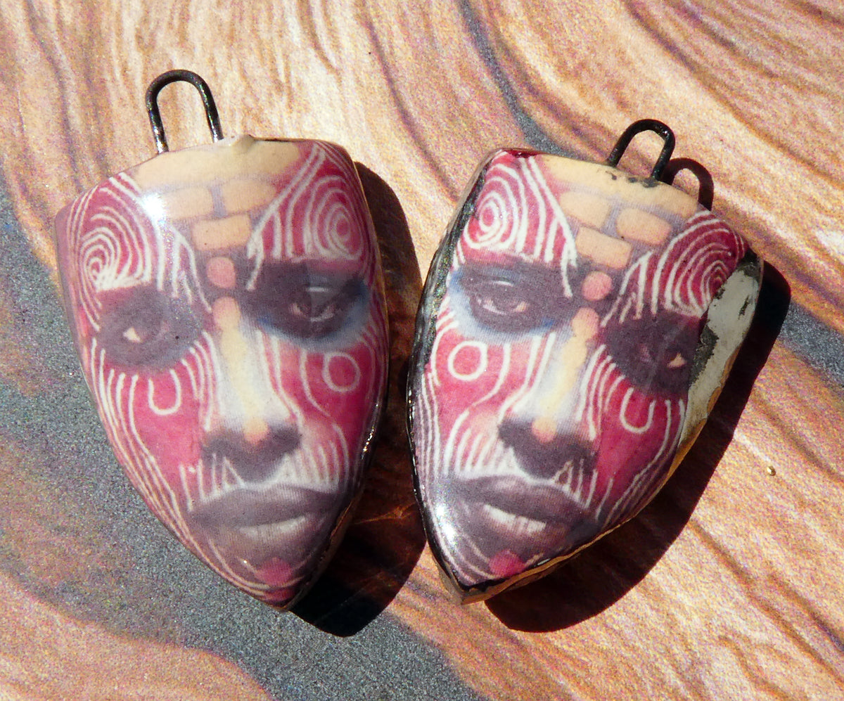 Ceramic Obeah Woman Decal Shield Earring Charms #6