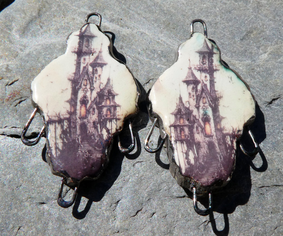 Ceramic Spooky Scene Decal Earring Connectors #4