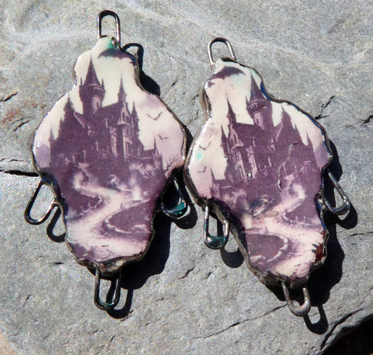 Ceramic Spooky Scene Decal Earring Connectors #6
