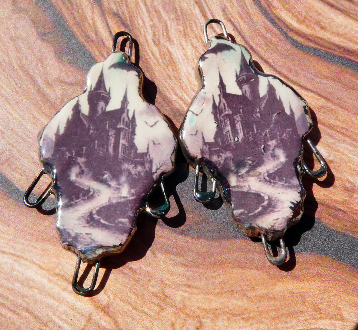 Ceramic Spooky Scene Decal Earring Connectors #6