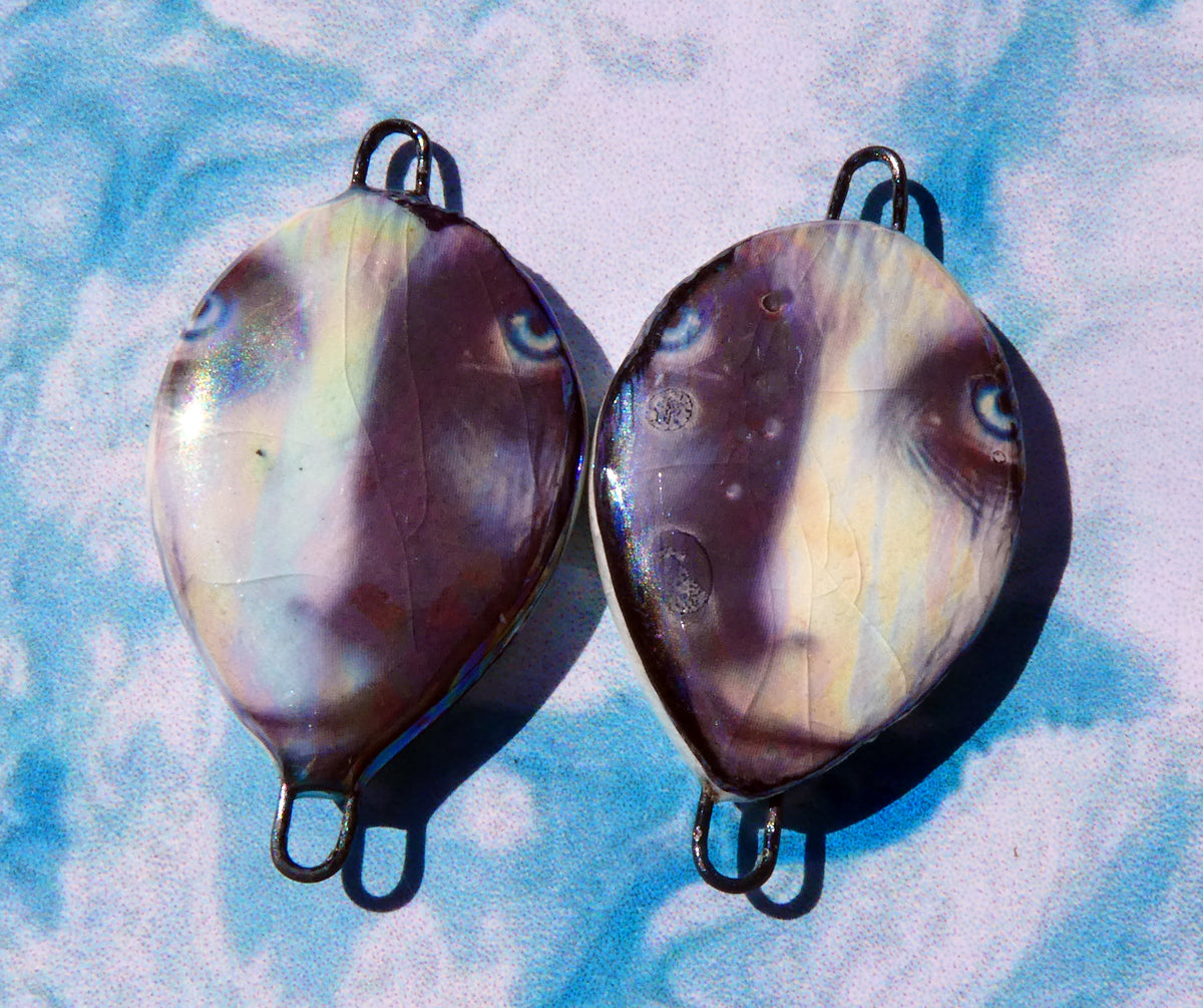 Porcelain Lustrous Ghostly Face Decal Earring Connectors #1