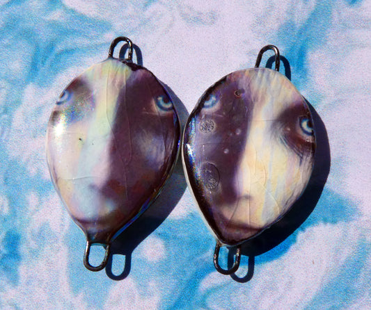 Porcelain Lustrous Ghostly Face Decal Earring Connectors #1