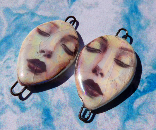 Porcelain Lustrous Ghostly Face Decal Earring Connectors #6