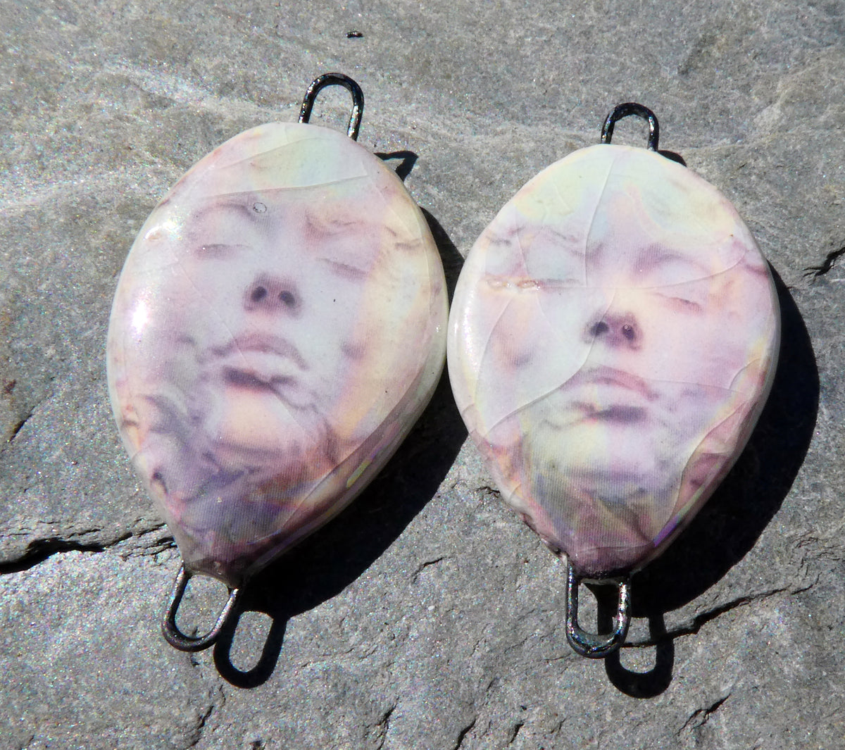Porcelain Lustrous Ghostly Face Decal Earring Connectors #7