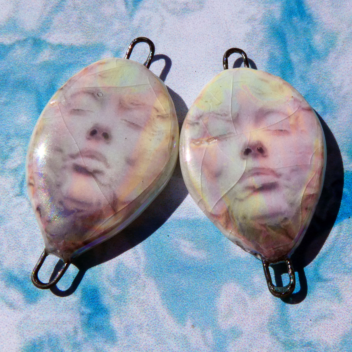 Porcelain Lustrous Ghostly Face Decal Earring Connectors #7