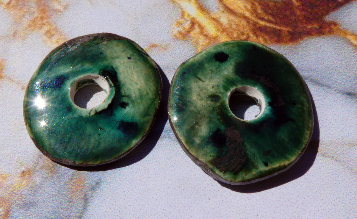 Ceramic Lustre Rimmed Discs - Emerald Mist