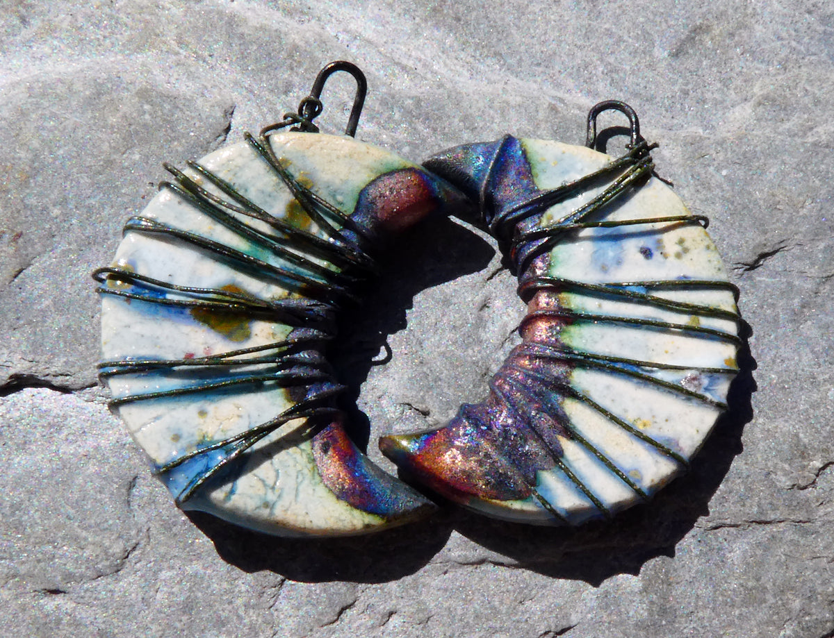 Ceramic Wire Wrapped Crescent Moon Charms - Sky Diamonds