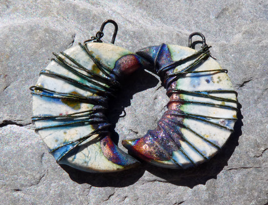 Ceramic Wire Wrapped Crescent Moon Charms - Sky Diamonds