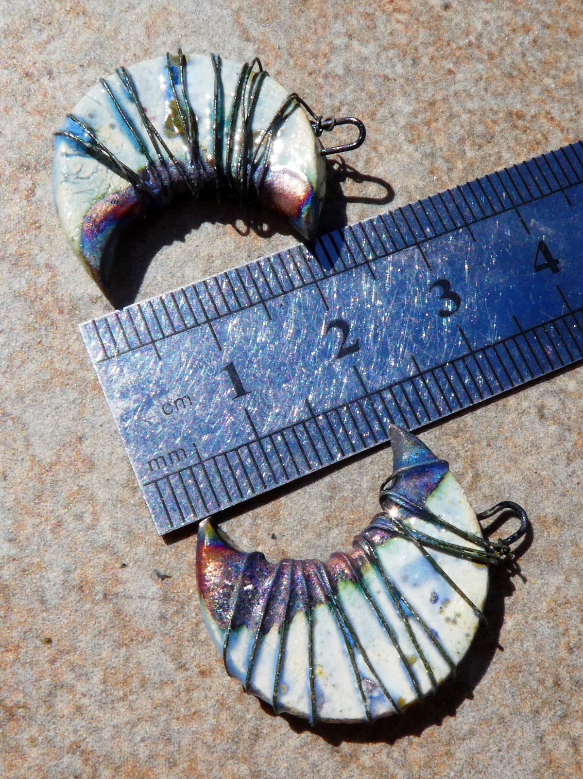 Ceramic Wire Wrapped Crescent Moon Charms - Sky Diamonds